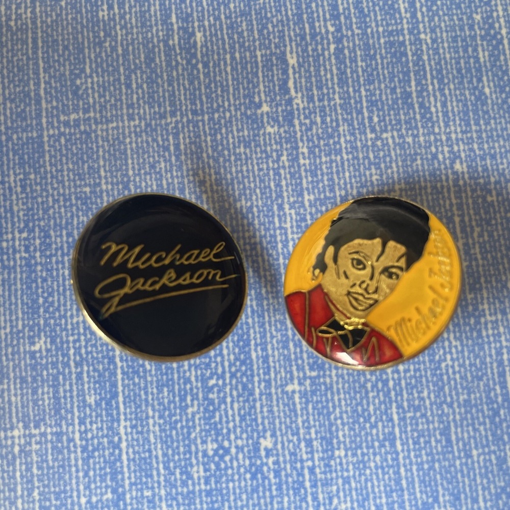 Vtg Michael Jackson Enamel Button LOT of 2 80s Pin Pinback badge Rock Pop Music